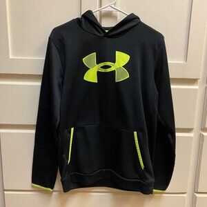 Under Armour Boys Loose Coldgear Hoodie, Black Green Logo, Youth XL YXL